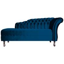 Recamier Decorativo Divã Styllus Lado Esquerdo Veludo Azul Marinho Pés Madeira Mz Decor