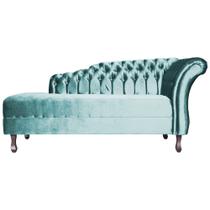 Recamier Decorativo Divã Styllus Lado Esquerdo Veludo Azul Turquesa Pés Madeira Mz Decor