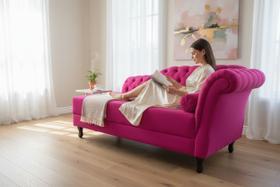 Recamier Decorativo Divã Styllus Lado Esquerdo Veludo Rosa Pink Pés Madeira Ms Decor Recamier Decorativo Divã Styllus Lado Esquerdo Veludo Rosa Pink Pés Madeira Ms Decor