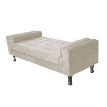 Recamier Divã Baú 195 cm Estofado Luiz XV Sofá 2 Lugares Suede Bege Para Sala de Estar Consultório Quarto Recepção Escritório