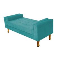 Recamier Divã Félix Baú 100 cm Estofado Luiz XV Sofá Suede Azul Turquesa Sala de Estar Consultório Quarto Recepção Escritório - AM Decor