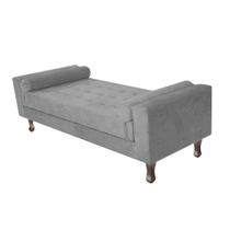 Recamier Divã Félix Baú 120 cm Estofado Luiz XV Sofá Sintético Cinza Para Sala de Estar Consultório Quarto Recepção Escritório - AM Decor