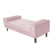 Recamier Divã Félix Baú 120 cm Estofado Luiz XV Sofá Sintético Rosa Bebê Para Sala de Estar Consultório Quarto Recepção Escritório