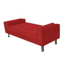 Recamier Divã Félix Baú 120 cm Estofado Luiz XV Sofá Sintético Vermelho Para Sala de Estar Consultório Quarto Recepção Escritório - AM Decor