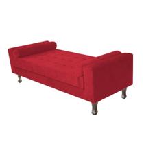 Recamier Divã Felix Baú 160 cm Estofado Luiz XV Sofá 2 Lugares Suede Vermelho Para Sala de Estar Consultório Quarto Recepção Escritório - AM Decor