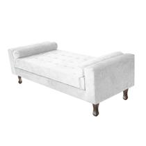 Recamier Divã Felix Baú 195 cm Estofado Luiz XV Sofá 2 Lugares Suede Branco Para Sala de Estar Consultório Quarto Recepção Escritório - AM Decor