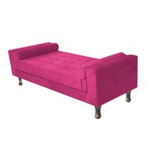 Recamier Divã Felix Baú 195 cm Estofado Luiz XV Sofá 2 Lugares Suede Pink Para Sala de Estar Consultório Quarto Recepção Escritório - AM Decor