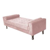 Recamier Divã Felix Baú 195 cm Estofado Luiz XV Sofá 2 Lugares Suede Rosê Para Sala de Estar Consultório Quarto Recepção Escritório - AM Decor