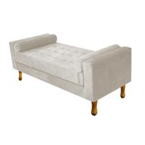 Recamier Divã Félix Baú 90 cm Estofado Luiz XV Sofá Suede Bege Para Sala de Estar Consultório Quarto Recepção Escritório - AM Decor