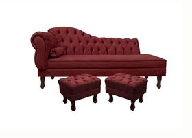 Recamier divã larissa 140cm lado esquerdo + 2 puffs retrô suede bordo Recamier divã larissa 140cm lado esquerdo + 2 puffs retrô suede bordo