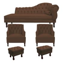 Recamier Divã Larissa 160cm Lado Direito + 2 Poltrona Genesis + 2 Puff Retro Suede Marrom Recamier Divã Larissa 160cm Lado Direito + 2 Poltrona Genesis + 2 Puff Retro Suede Marrom