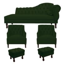 Recamier Divã Larissa 160cm Lado Direito + 2 Poltrona Genesis + 2 Puff Retro Suede Verde