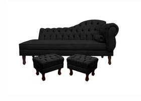 Recamier divã larissa 160cm lado direito + 2 puffs retrô suede preto Recamier divã larissa 160cm lado direito + 2 puffs retrô suede preto