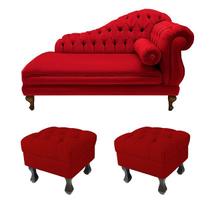 Recamier Divã Namoradeira Larissa 150cm + 2 Puffs Retrô Suede Vermelho Recamier Divã Namoradeira Larissa 150cm + 2 Puffs Retrô Suede Vermelho