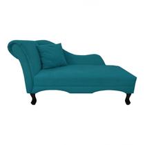 Recamier Divã Sofá Estofado Direito De Quem Senta Olivia Suede Azul Turquesa - DL Decor