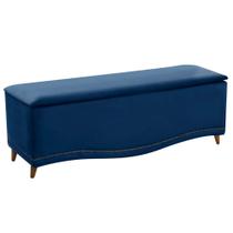 Recamier Divã Yasmim Baú 160 cm Estofado Sofá 2 Lugares Queen Size Para Sala de Estar Quarto Suede Azul Marinho - Amarena