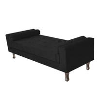 Recamier Félix Divã Baú 100 cm Estofado Luiz XV Sofá Sintético Preto Para Sala de Estar Consultório Quarto Recepção Escritório - AM Decor