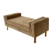 Recamier Fênix com Baú 120cm Vit Decor Suede Premium, Capitonê e Pés Luis XV