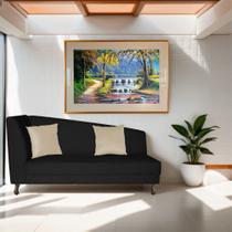 Recamier Heitor 140cm com Almofada Lado Direito Sintético Preto/Bege