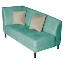 Recamier Heitor 140cm com Almofada Lado Direito Suede Azul Tiffany/Bege - Amarena Móveis