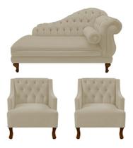 Recamier Larissa 185 cm Esquerdo de quem senta e 2 Poltronas Genesis Genesis Suede Bege - DL Decor