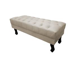 Recamier Luis Xv Capitonê Retrô 100cm Suede Bege Pés Madeira Ms Decor