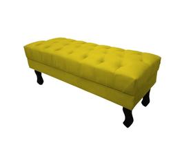 Recamier Luis Xv Capitonê Retrô 120cm Couro Amarelo Pés Madeira Ms Decor