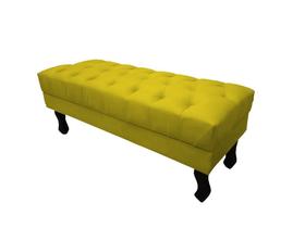 Recamier Luis Xv Capitonê Retrô 120cm Suede Amarelo Pés Madeira Ms Decor