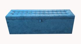 Recamier puff baú para cama box queen size - 1,58cm - azul aço