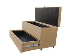 Recamier puff baú sapateira e gaveta 90 cm para cama de solteiro- bege escuro