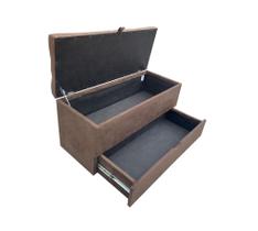 Recamier puff baú sapateira e gaveta 90 cm para cama de solteiro- marrom