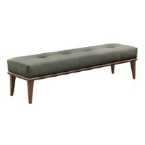 Recamier Puff Decorativo Madeira Maciça Luxo Linho Cinza