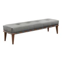 Recamier Puff Decorativo Madeira Maciça Luxo Linho Cinza