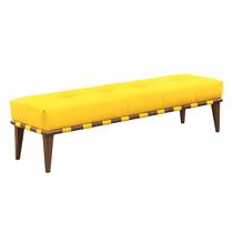 Recamier Puff Decorativo Madeira Maciça Luxo Suede Amarelo