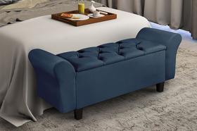 Recamier Sapateira Baú Casal Queen Toque Acetinado Azul