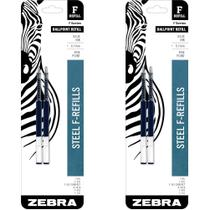 Recarga de caneta Zebra Pen F-Series F-Series em aço inoxidável de ponta fina azul