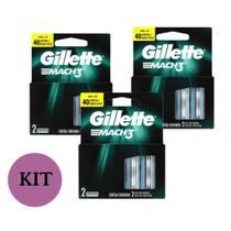 Recarga Gillette Carga Refil Mach3 Cartucho Regular Mach 3 Gilete Kit com 3 embalagens com 2 unidades cada (Total de 6