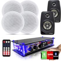 Receiver 40w + 4 Arandela Teto + 2 Caixa Parede Som Ambiente