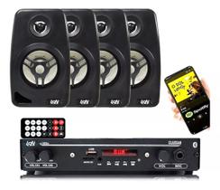 Receiver para Som Ambiente Leson LSN1002BT Slim BT + 4 Caixas de Som Ambiente Leson 70W 4 Polegadas 8 Ohms Preta