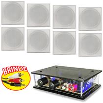 Receiver Som Ambiente + 08 Arandelas Quadradas Brancas Gesso