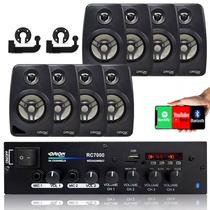 Receiver Som Ambiente Mic Bluetooth Rc7000 + 8 Caixas 55w