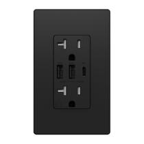 Receptáculos de saída USB ELEGRP 3 portas 30W 6.0A Tipo C Preto fosco Receptáculos de saída USB ELEGRP 3 portas 30W 6.0A Tipo C Preto fosco