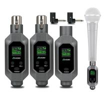Receptor E Transmissor Conversor Microfone Xlr Sem Fio 2 Mic Cor Preto