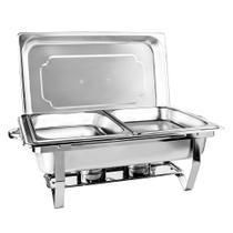 Rechaud Aço Inox Retangular 2 Cubas 1/2 3 Litros com Fogareiro Gormet Mix Linha Profissional para Buffets e Eventos