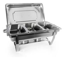 Rechaud Aço Inox Retangular 3 Cubas Gourmet Mix