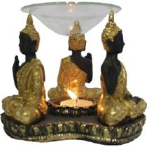 Rechaud Dourado 03 Buddhas - Prato De Vidro - Smh33032-bg