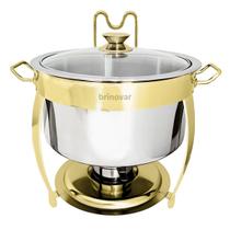 Rechaud Dourado Redondo Banho Maria Inox Brinovar 8 Litros