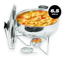 Rechaud Fogareiro Panela de Alumínio Redonda Buffet Mantem Comida Aquecida Tampa de Vidro 6,5Litros