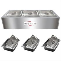 Rechaud Inox Elétrico de Mesa Buffet Quente 3 Cubas Banho Maria Restaurante Balcão Termico Retangular Richo Self Service - SPOLU