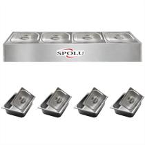 Rechaud Inox Elétrico de Mesa Buffet Quente 4 Cubas Banho Maria Restaurante Balcão Termico Retangular Richo Self Service